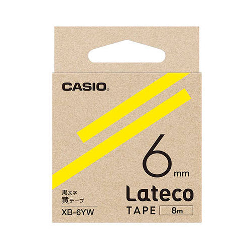 カシオ計算機 Lateco 詰め替え用テープ 6mm 黄テープ 黒文字 XB-6YW