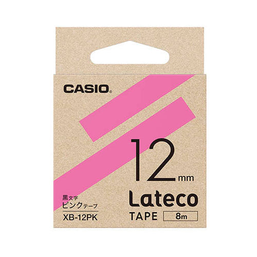 カシオ計算機 Lateco 詰め替え用テープ 12mm ピンクテープ黒文字 XB-12PK