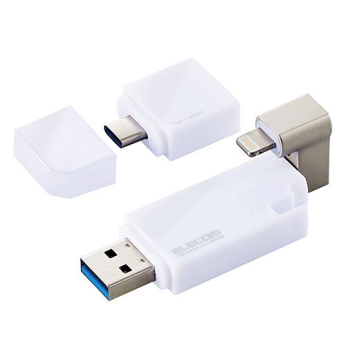 エレコム iPhone iPad USBメモリ Apple MFI認証 Lightning USB3.2(Gen1) USB3.0対応 Type-C変換アダプタ付 16GB ホワイト MF-LGU3B016GWH