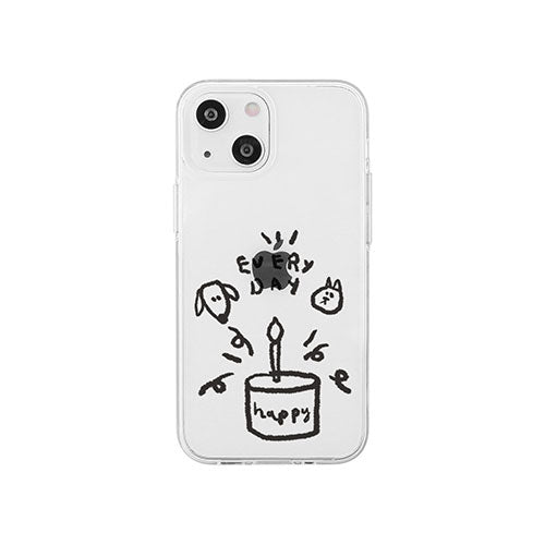 AKAN ソフトクリアケース for iPhone 14 ワンにゃんバースデー 背面カバー型 AK23517i14