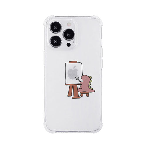 AKAN ソフトタフケース for iPhone 14 Pro おしごとザウルス―画家 ピンク 背面カバー型 AK23528i14P
