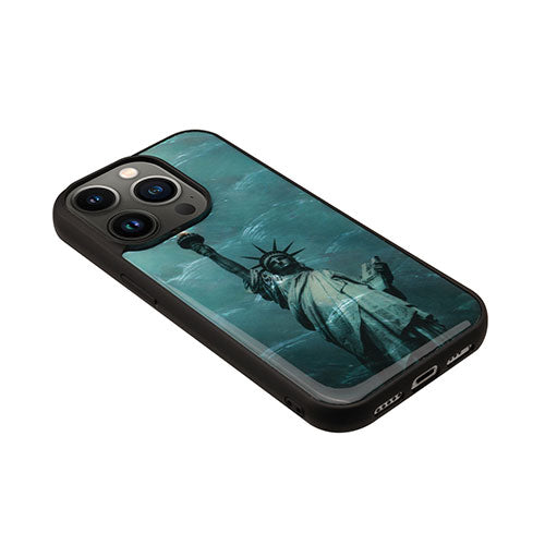 ikins 天然貝ケース for iPhone 14 Pro 自由の女神 背面カバー型 I23586i14P