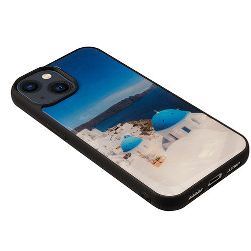 ikins 天然貝ケース for iPhone 14 Plus サントリーニ島 背面カバー型 I23599i14M