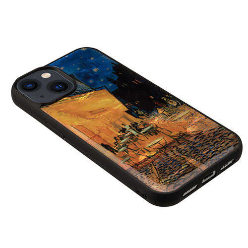 ikins 天然貝ケース for iPhone 14 Plus 夜のカフェテラス 背面カバー型 I23600i14M