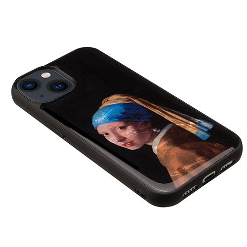 ikins 天然貝ケース for iPhone 14 Plus 真珠の耳飾りの少女 背面カバー型 I23602i14M