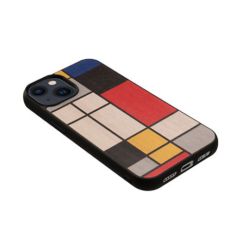 Man & Wood 天然木ケース for iPhone 14 Mondrian Wood 背面カバー型 I23625i14