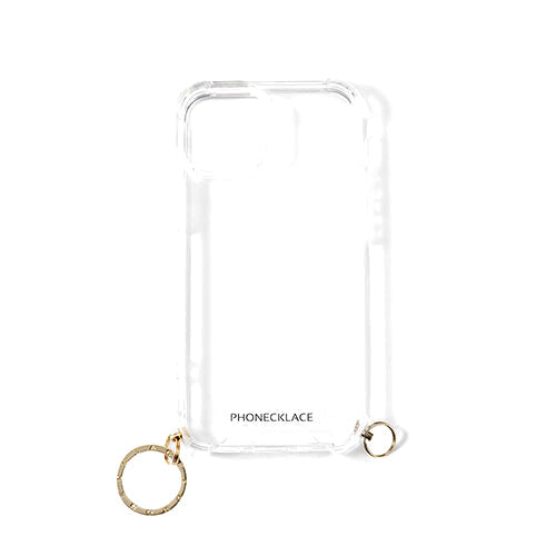 PHONECKLACE ストラップ用リング付きクリアケース for iPhone 14 ゴールドチャーム 背面カバー型 PN23857i14GD