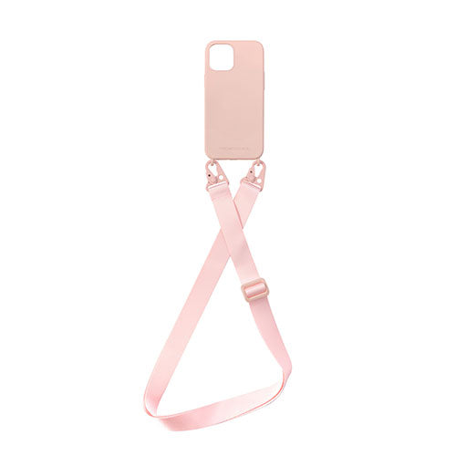 PHONECKLACE バンドショルダーストラップ付きシリコンケース for iPhone 14 Plus パウダーピンク 背面カバー型 PN23900i14MPK
