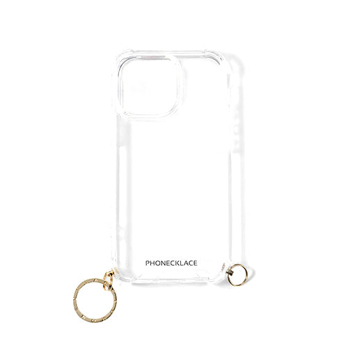PHONECKLACE ストラップ用リング付きクリアケース for iPhone 14 Pro Max ゴールドチャーム 背面カバー型 PN23912i14PMGD