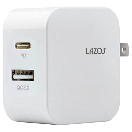 10個セット Lazos AC充電器 2口 C(PD)+Aポート 18W L-AC-CAX10