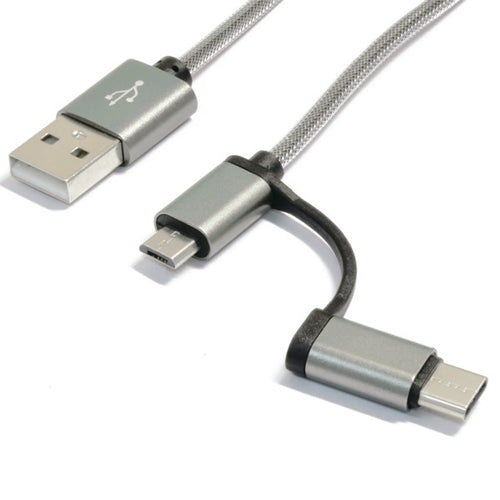 【10個セット】 日本トラストテクノロジー Type-C&MicroUSB 2IN1ケーブル グレー TYPEC2IN1-GYX10
