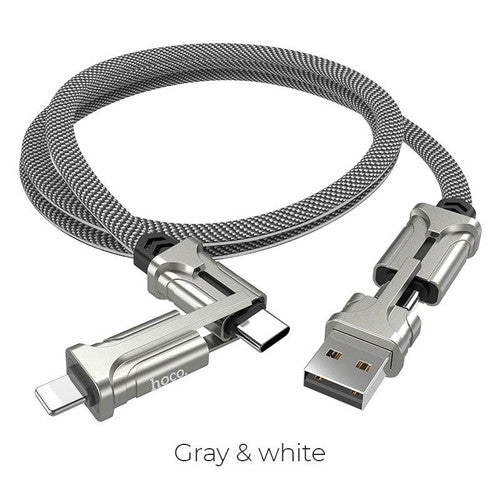 【5個セット】 日本トラストテクノロジー HOCO S22 マルチ4in1充電ケーブル 1.2m グレイ S22-MLT12-GYX5
