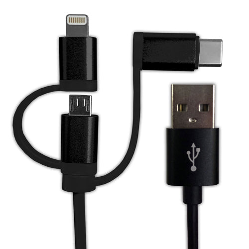 【5個セット】 HIDISC 【Apple認証品】1本で3役 Lightning microUSB Type-Cケーブル 1m ブラック高速充電2.4A対応 HD-3IN1BKX5