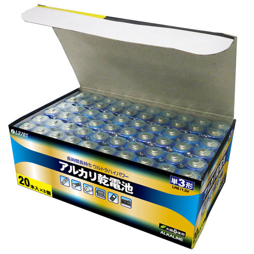 960本セット(60本X16箱) Lazos アルカリ乾電池 単3形 B-LA-T3X20X16