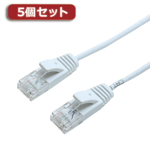 5個セット ミヨシ CAT6AストレートLANケーブル スリムタイプ 1m ホワイト TWH-6A01WHX5
