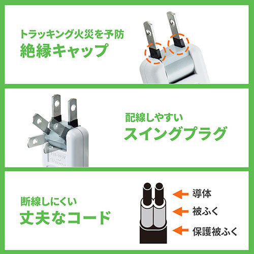 サンワサプライ USB充電ポート付きタップ 平型 TAP-B109U-3WN
