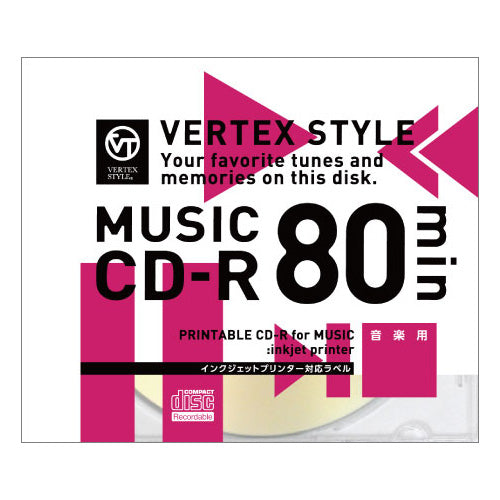 VERTEX CD-R(Audio) 80分  1P インクジェットプリンタ対応(ホワイト) 1CDRA80VX.WP