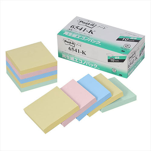 3M Post-it ポストイット 再生紙エコノパック ノート 混色 3M-6541-K