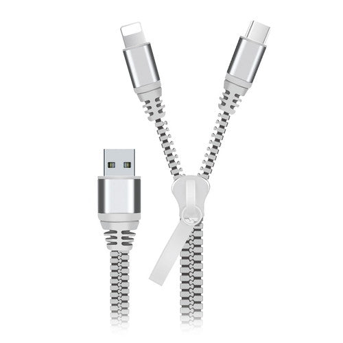 日本トラストテクノロジー JTT ジッパーケーブル Type-C & iOS ホワイト ZIP-2IN1-WH