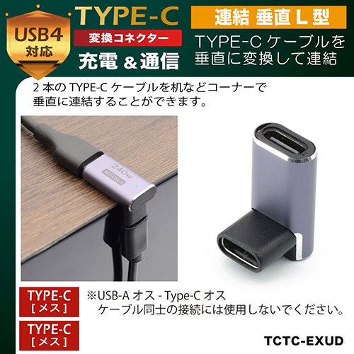 日本トラストテクノロジー JTT TYPE-C変換コネクタ 連結 垂直L型 TCTC-EXUD