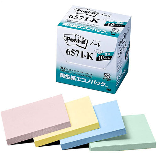 3M Post-it ポストイット 再生紙エコノパック ノート 3M-6571-K