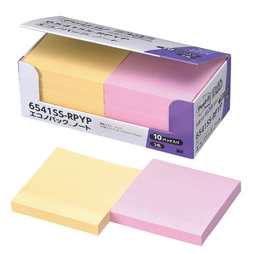 3M Post-it ポストイット エコノパック強粘着ノート パステルカラーY/P 3M-6541SS-RPYP