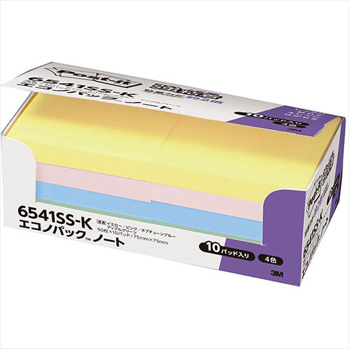 3M Post-it ポストイット エコノパック強粘着ノート パステルカラー4色 3M-6541SS-K