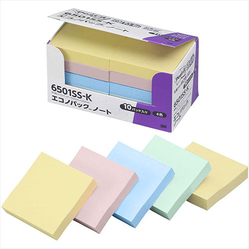 3M Post-it ポストイット エコノパック 強粘着ノート パステル 4色混色 3M-6501SS-K