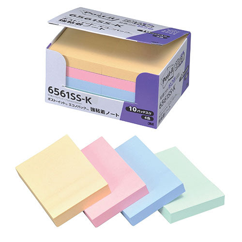 3M Post-it ポストイット エコノパック 強粘着ノート パステルカラー 混色 3M-6561SS-K