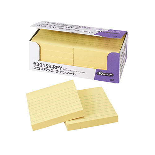 3M Post-it ポストイット エコノパック 強粘着ノート 罫線入 イエロー 3M-6301SS-RPY