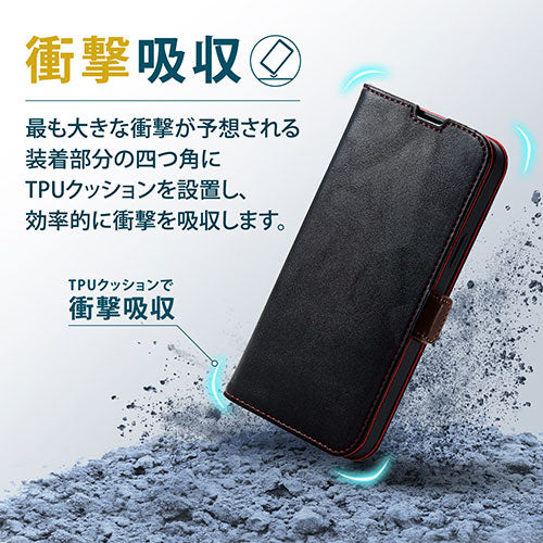 エレコム iPhone 13 Pro Max ソフトレザーケース 磁石付き 耐衝撃 ステッチ PM-A21DPLFYBK