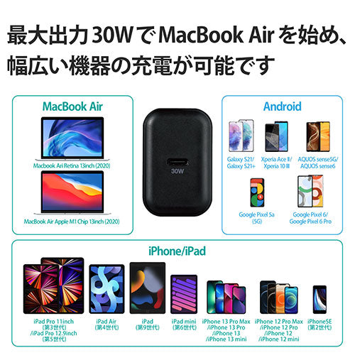 エレコム USB Power Delivery 30W AC充電器(C×1) ACDC-PD2130BK