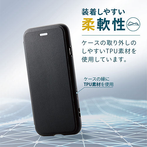エレコム iPhone SE 第3世代 TOUGH SLIM FLAP 360度保護 シルキークリア PM-A22STS3FMBK