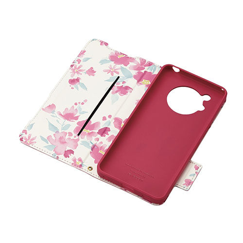 エレコム AQUOS R7(SH-52C)/レザーケース/手帳型/UltraSlim/Flowers/薄型/磁石付き/ディープピンク PM-S222PLFUJPND