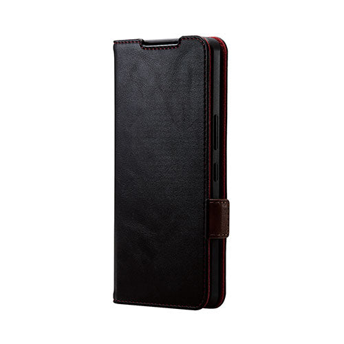エレコム AQUOS R7(SH-52C)/レザーケース/手帳型/ステッチ/耐衝撃/磁石付き/ブラック PM-S222PLFYBK