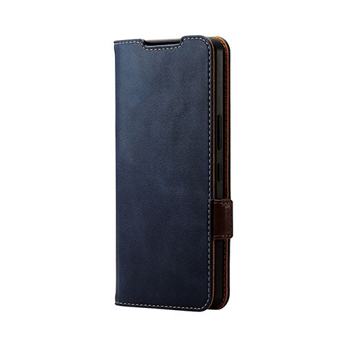 エレコム AQUOS R7(SH-52C)/レザーケース/手帳型/ステッチ/耐衝撃/磁石付き/ネイビー PM-S222PLFYNV