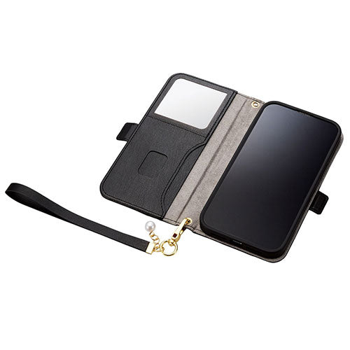 エレコム iPhone 14 Pro Max ソフトレザーケース キルティング 磁石付 ハンドストラップ付 PM-A22DPLFJM4BK