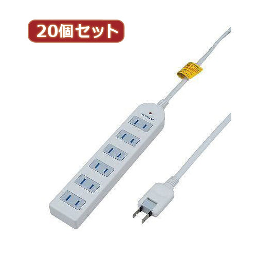 YAZAWA 20個セット 雷ガード付延長コード・タップ6個口 Y02KS602WHX20