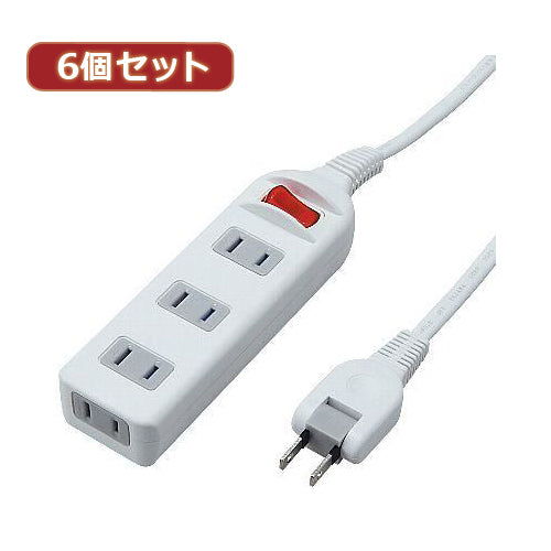 YAZAWA 6個セット耐トラシャッター 集中スイッチ付タップ4個口  Y02S415WHX6