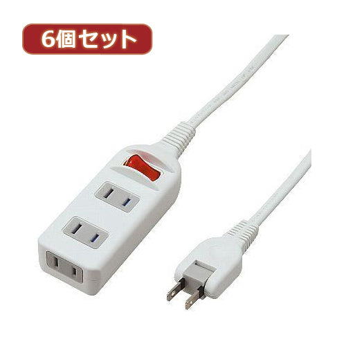 YAZAWA 6個セット耐トラシャッター 集中スイッチ付タップ3個口  Y02S315WHX6