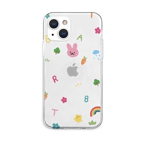 AKAN ソフトクリアケース for iPhone 13 ピンクウサギ  AK20995i13