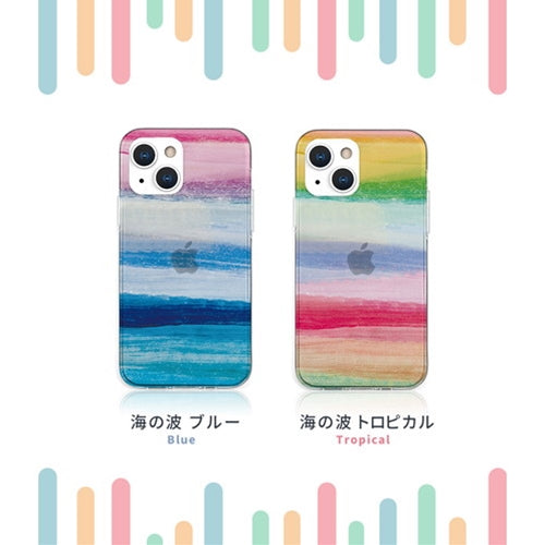 AKAN ソフトクリアケース for iPhone 13 Pro 海の波 ブルー AK21013i13P