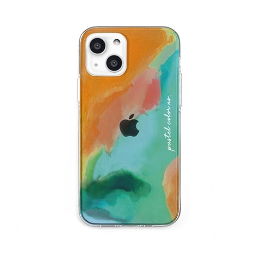 dparks ソフトクリアケース for iPhone 13 Pastel color OrangeGreen DS21167i13