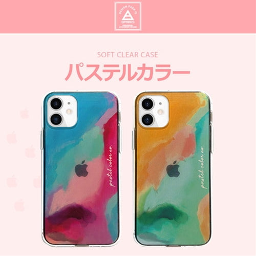 dparks ソフトクリアケース for iPhone 13 Pastel color OrangeGreen DS21167i13
