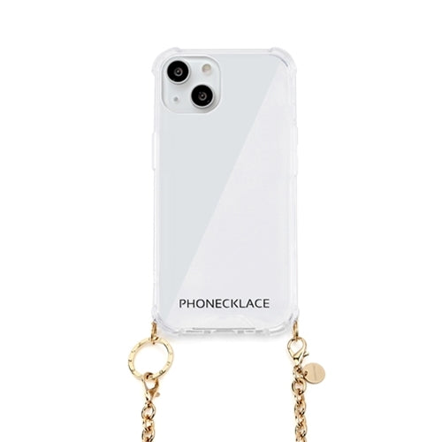 PHONECKLACE チェーンショルダーストラップ付きクリアケース for iPhone 13 mini ゴールド  PN21585i13MNGD