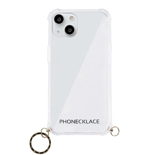PHONECKLACE ストラップ用リング付きクリアケース for iPhone 13 ゴールドチャーム PN21599i13GD