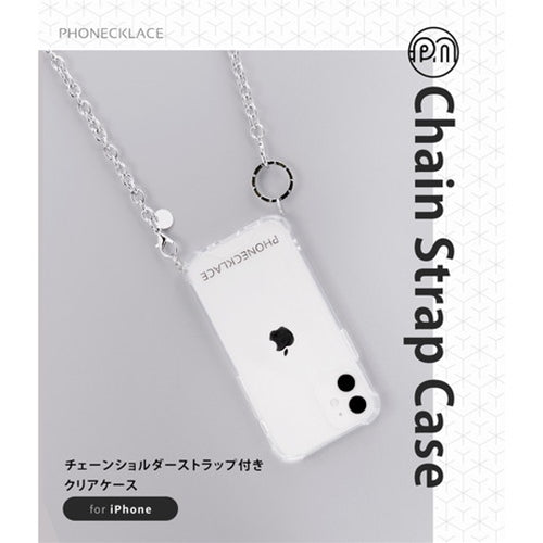 PHONECKLACE チェーンショルダーストラップ付きクリアケース for iPhone 13 Pro Max シルバー PN21613i13PMSV