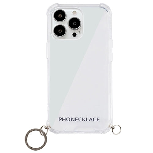 PHONECKLACE ストラップ用リング付きクリアケース for iPhone 13 Pro Max ガンブラックチャーム PN21617i13PMBK