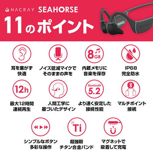 HACRAY SeaHorse メモリ内蔵 完全防水 骨伝導イヤホン HR22325
