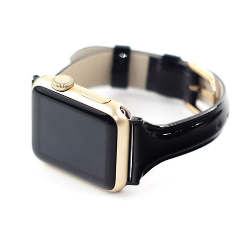 WEARPLANET Slim Line 本革 エナメルバンド for Apple Watch 45/44/42mm ディープブラック WP23092AWBK
